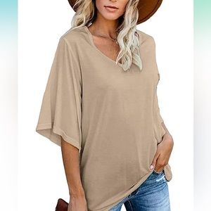 cordat Women's Blouse Tops Loose V Neck 3/4 Bell Sleeve T-Shirt